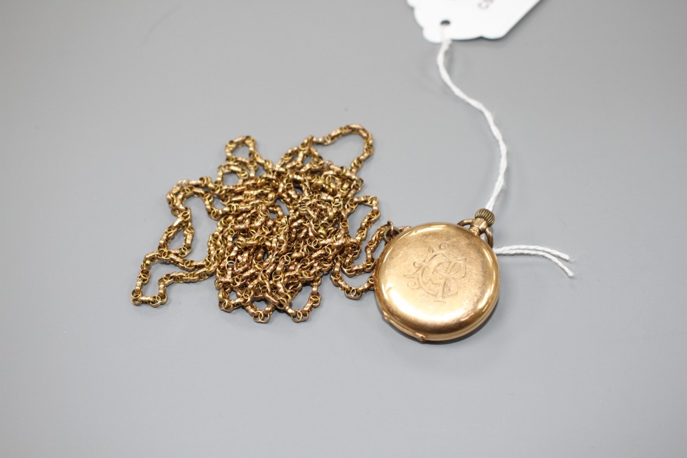 An early 20th century Swiss 14k fob watch, together with a 9k guard chain.